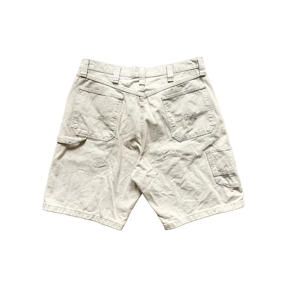 Vtg 90s Wrangler Mens Carpenter Cargo Denim Shorts Beige Baggy Skater Workwear
